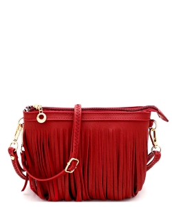 Small Fringe Crossbody Bag with Wrist Strap E091 RED